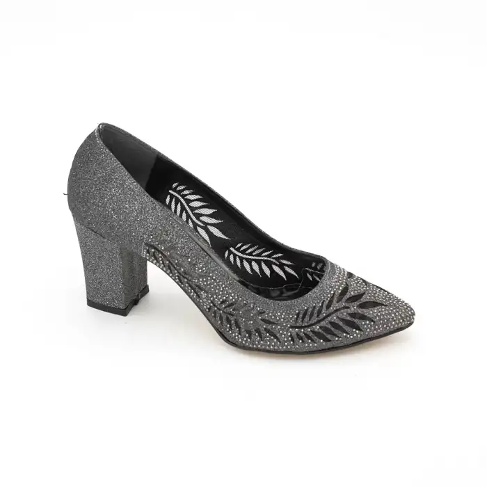 1086 AKS Taşlı Bayan Ayakkabı 7 cm Platin