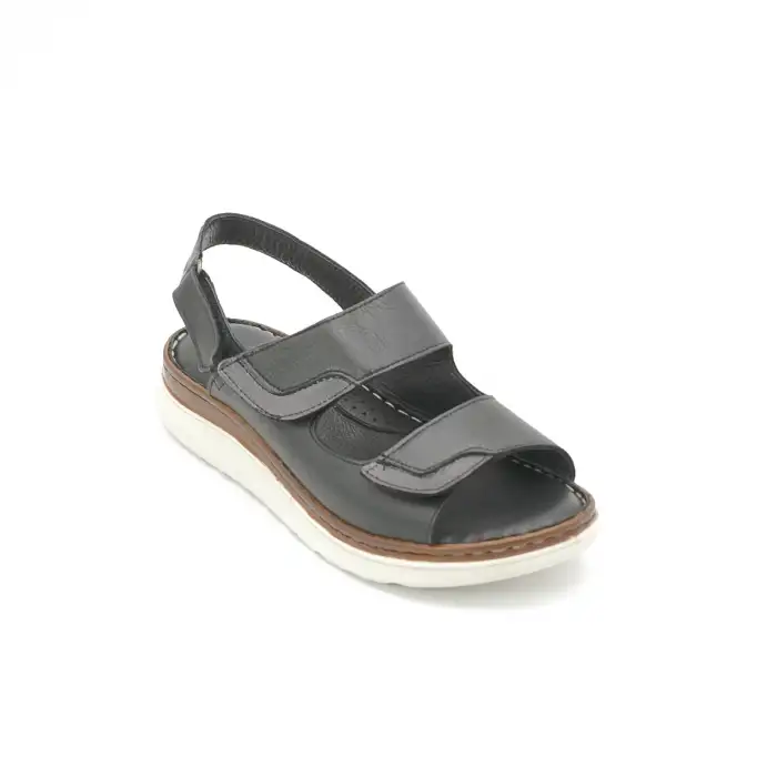 1715 IZZ Hakiki Deri Bayan Sandalet Siyah