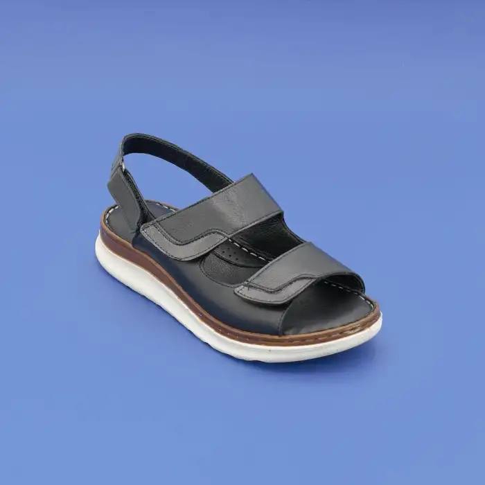 1715 IZZ Hakiki Deri Bayan Sandalet Siyah