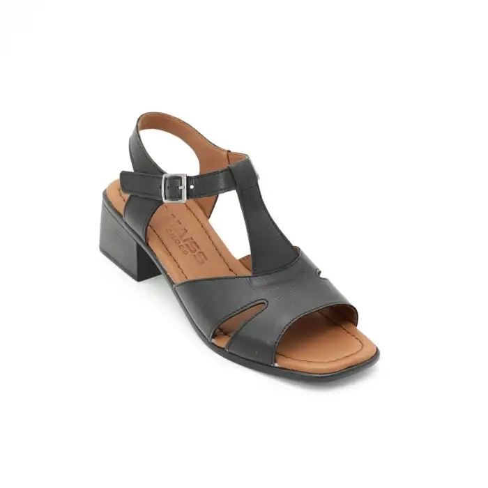 1009 YVZ Hakiki Deri Bayan Sandalet Siyah