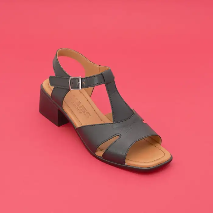 1009 YVZ Hakiki Deri Bayan Sandalet Siyah