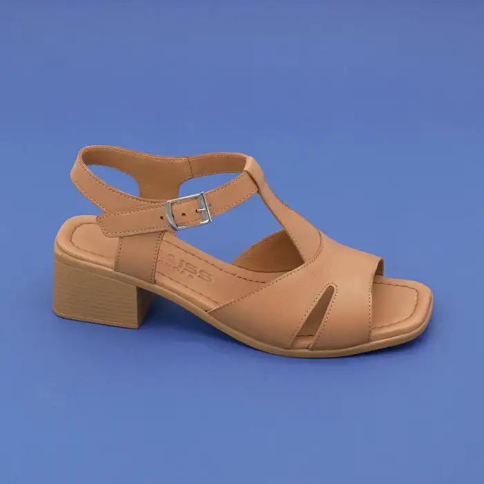 1009 YVZ Hakiki Deri Bayan Sandalet Taba