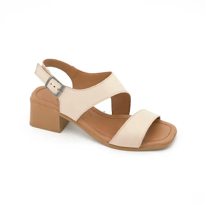 1001 YVZ Hakiki Deri Bayan Sandalet Bej