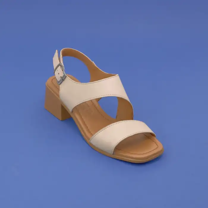 1001 YVZ Hakiki Deri Bayan Sandalet Bej