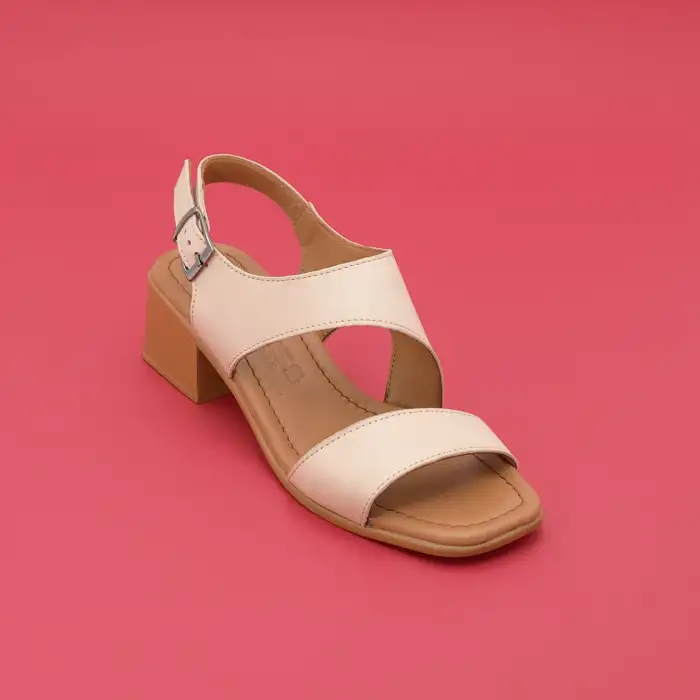 1001 YVZ Hakiki Deri Bayan Sandalet Bej