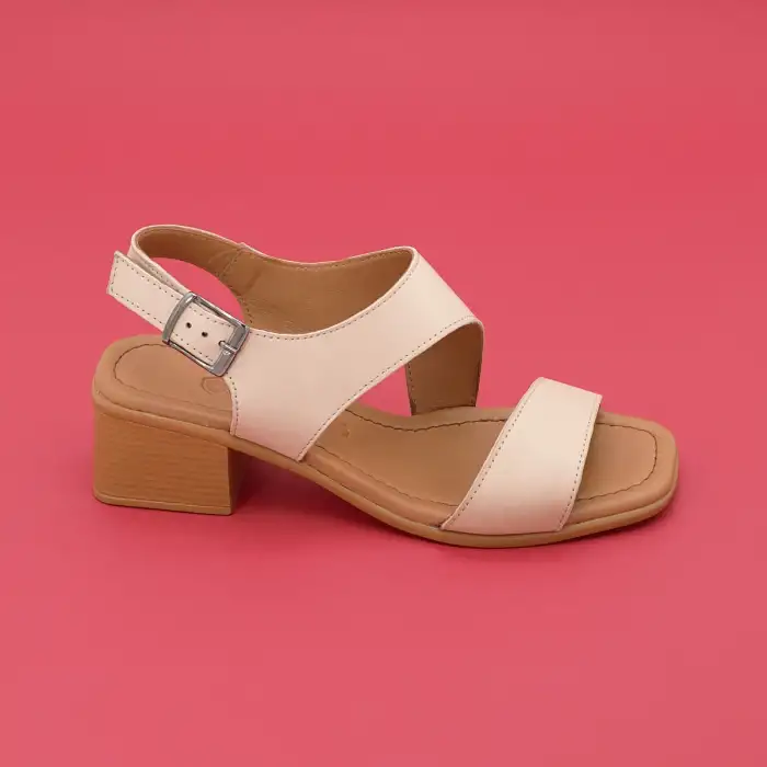 1001 YVZ Hakiki Deri Bayan Sandalet Bej
