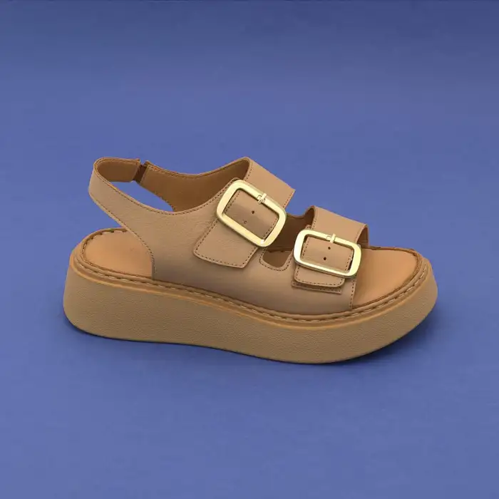 ASY 1147 Hakiki Deri Kalın Taban Bayan Sandalet Kapuçino