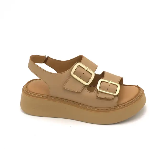 ASY 1147 Hakiki Deri Kalın Taban Bayan Sandalet Kapuçino