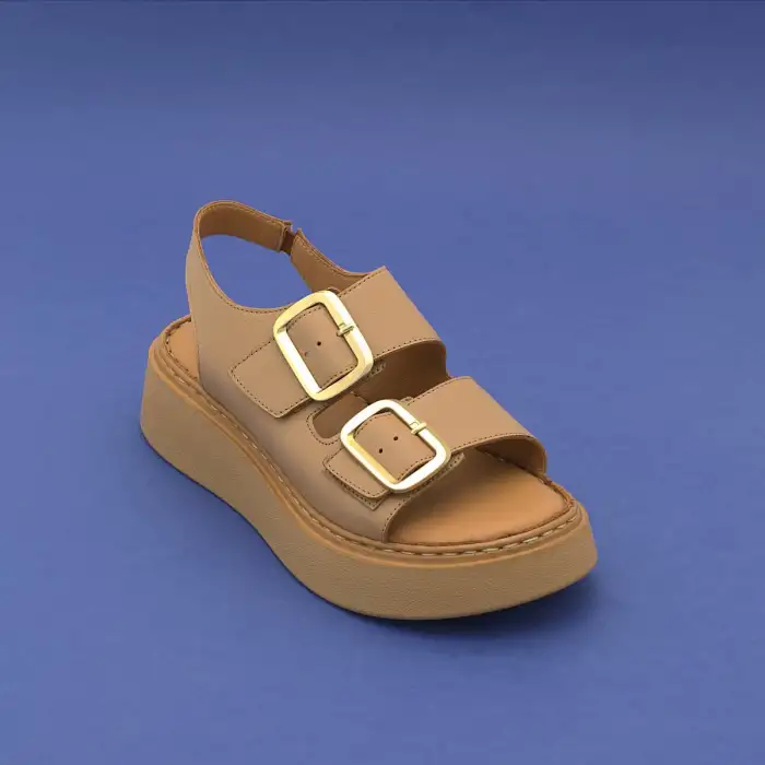 ASY 1147 Hakiki Deri Kalın Taban Bayan Sandalet Kapuçino