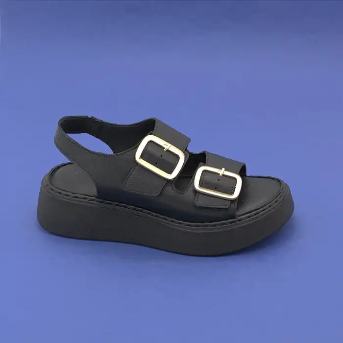 ASY 1147 Hakiki Deri Kalın Taban Bayan Sandalet Siyah