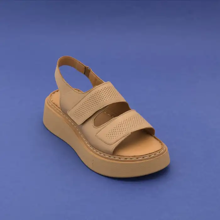 ASY 1150 Hakiki Deri Kalın Taban Bayan Sandalet Kapuçino