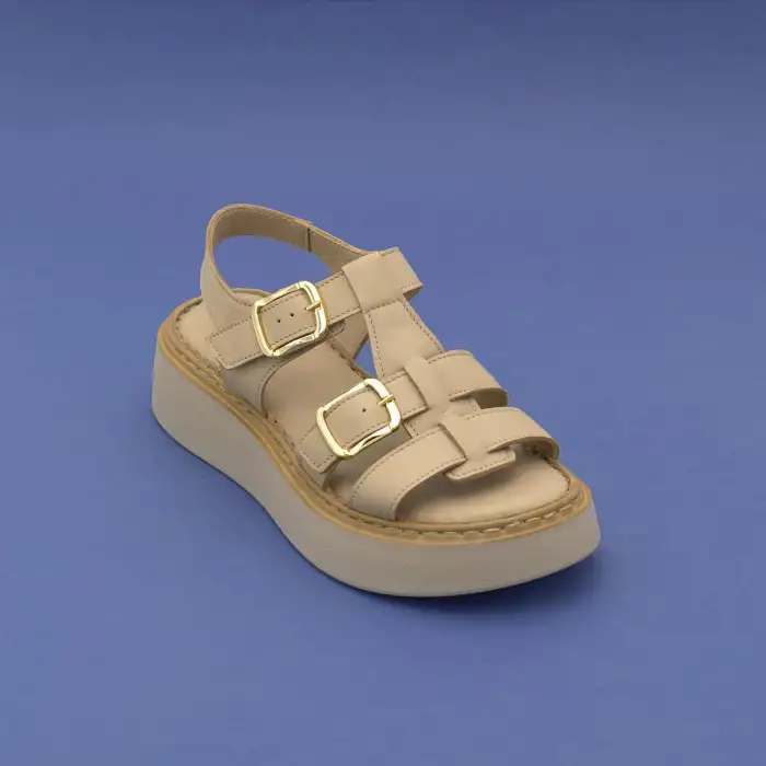 ASY 1169 Hakiki Deri Kalın Taban Bayan Sandalet Bej