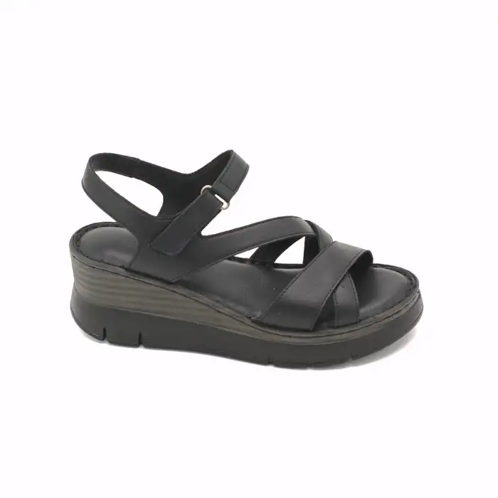 ASY 1199 Hakiki Deri Dolgu Topuk Bayan Sandalet Siyah