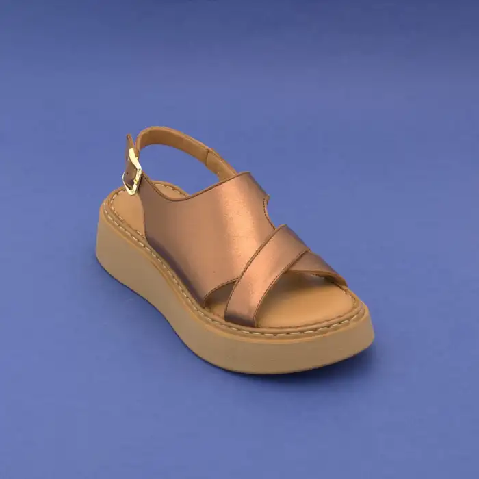 ASY 1214 Hakiki Deri Kalın Taban Bayan Sandalet Bakır