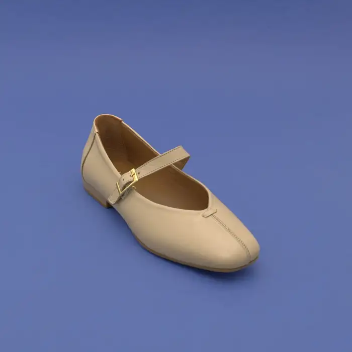 BLL 101 Hakiki Deri Üstten Bantlı Bayan Babet Bej