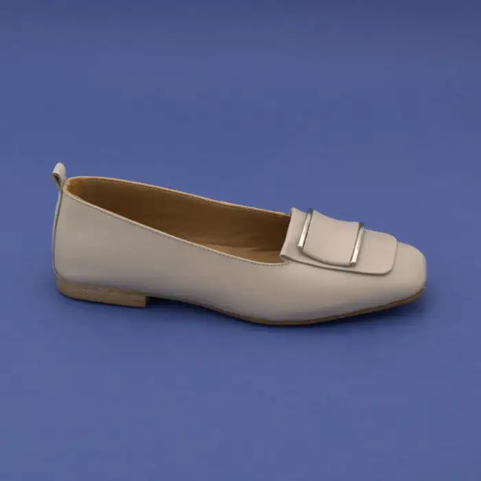 BLL 104 Hakiki Deri Tokalı Bayan Babet Bej