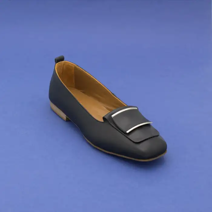 BLL 104 Hakiki Deri  Tokalı Bayan Babet Siyah