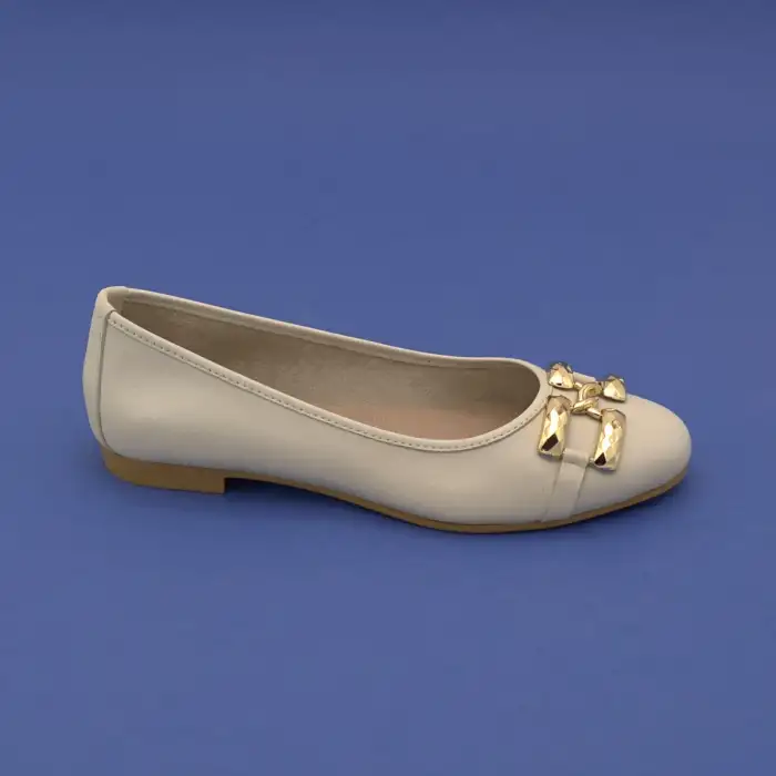 BLL 255 Hakiki Deri Tokalı Bayan Babet Bej