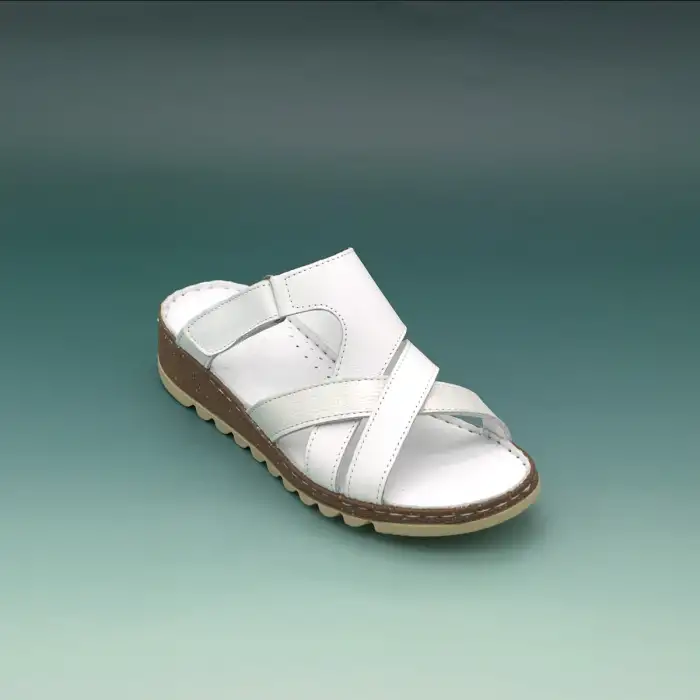 EKN 012 Hakiki Deri  Bayan Terlik Beyaz