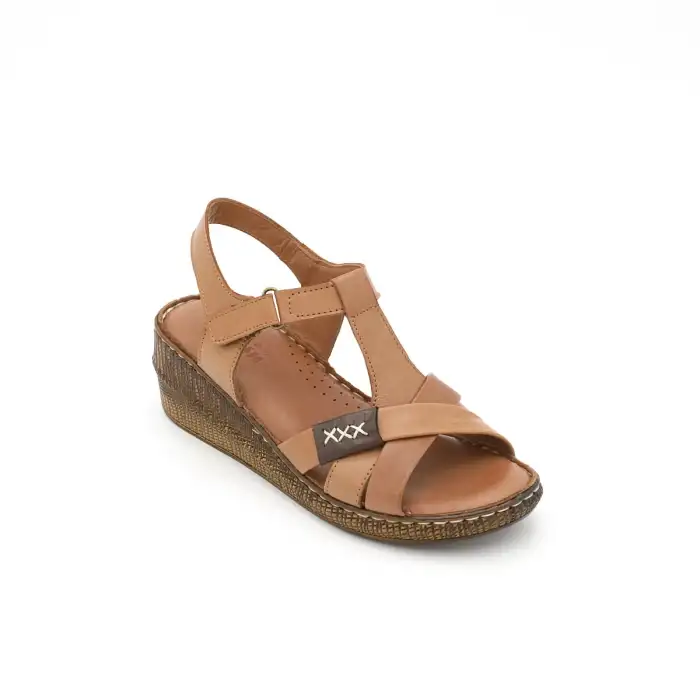 EKN 207 Hakiki Deri Bayan Sandalet Taba