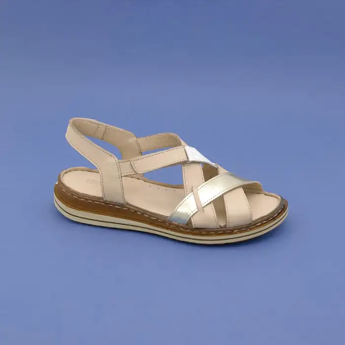 EKN 295 Hakiki Deri Bayan Sandalet Bej