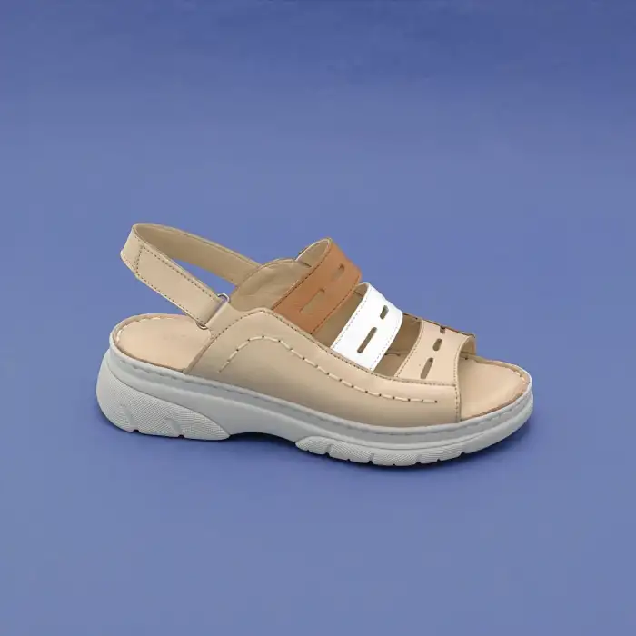 EKN 326 Hakiki Deri Bayan Sandalet Bej