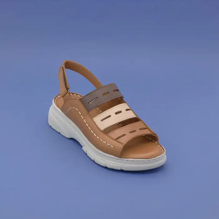 EKN 326 Hakiki Deri Bayan Sandalet Taba