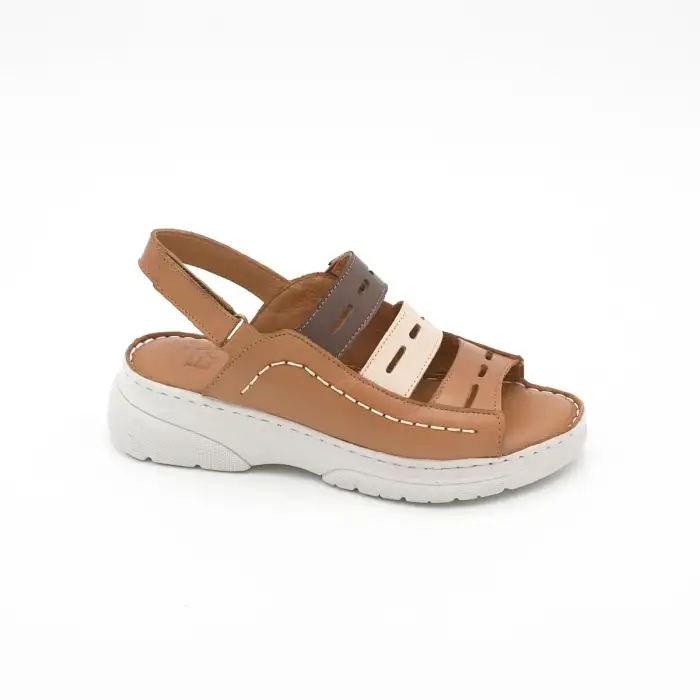 EKN 326 Hakiki Deri Bayan Sandalet Taba