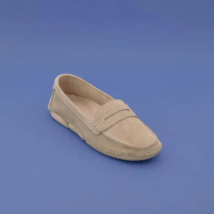 ESC 111 Hakiki Deri Loafer Bayan Babet Bej Süet