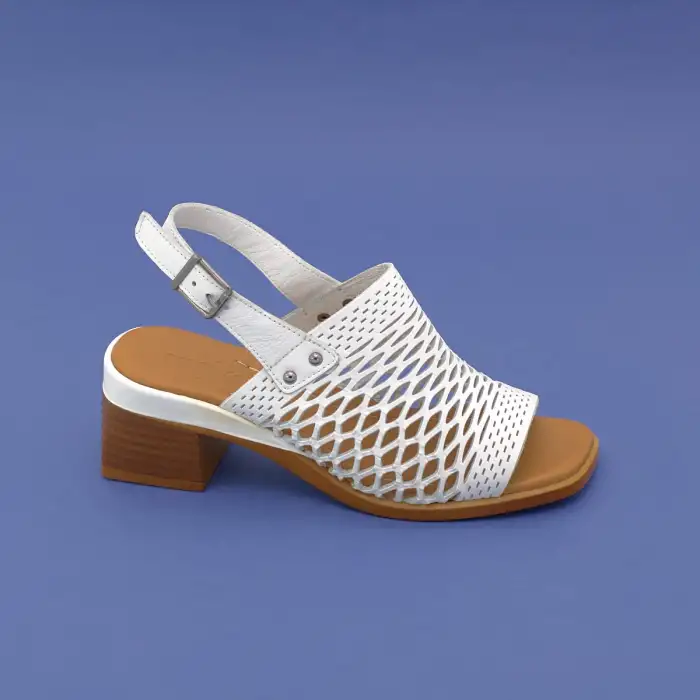 İZZ 12105 Hakiki Deri Bayan Sandalet 6 cm Beyaz