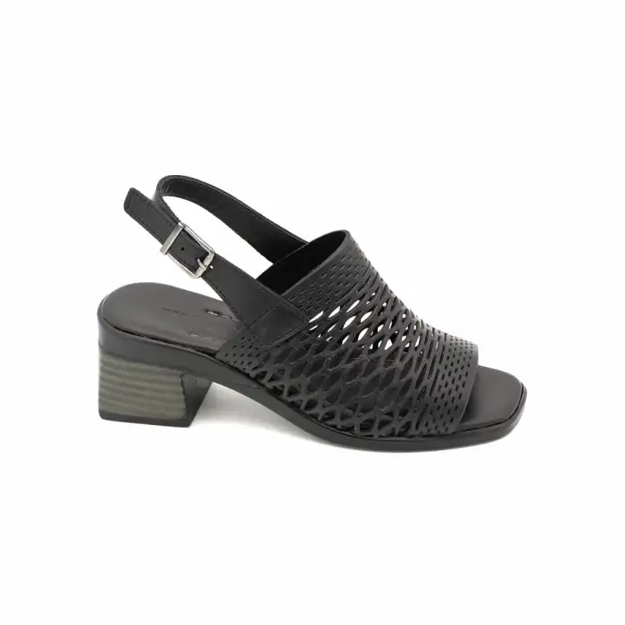 İZZ 12105 Hakiki Deri Bayan Sandalet 6 cm Siyah