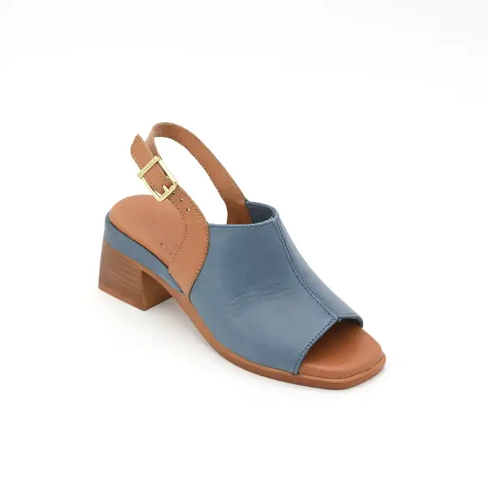 İZZ 12106 Hakiki Deri Bayan Sandalet 6 cm Mavi