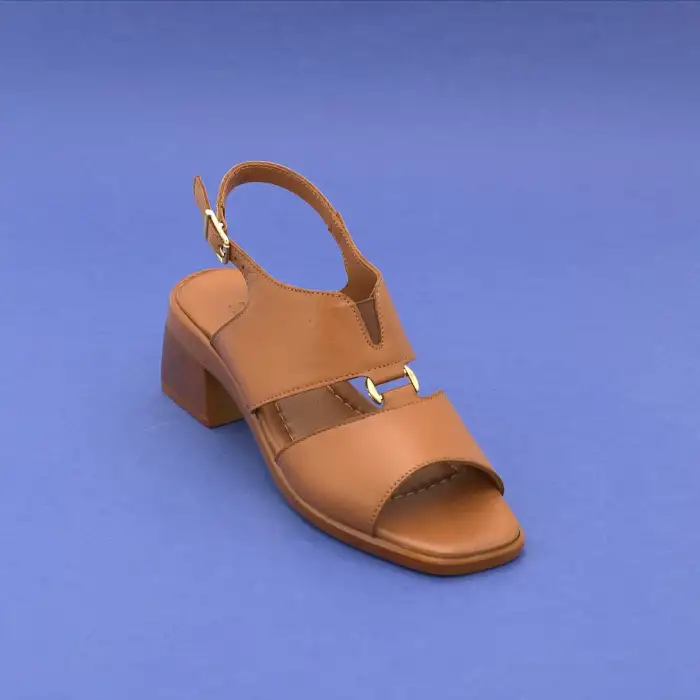 İZZ 12122 Hakiki Deri Bayan Sandalet 6 cm Taba