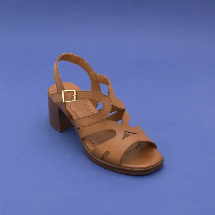 İZZ 13134 Hakiki Deri Bayan Sandalet 6 cm Taba