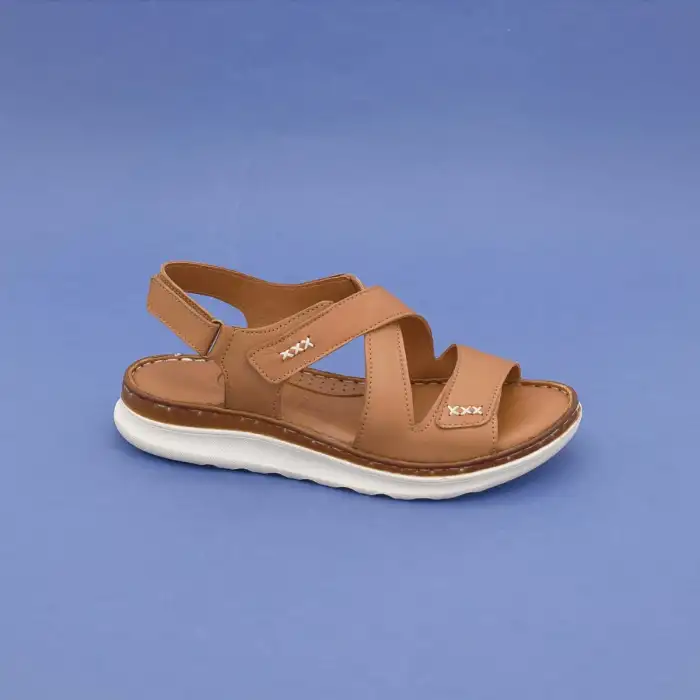 İZZ 1716 Hakiki Deri Bayan Sandalet Taba