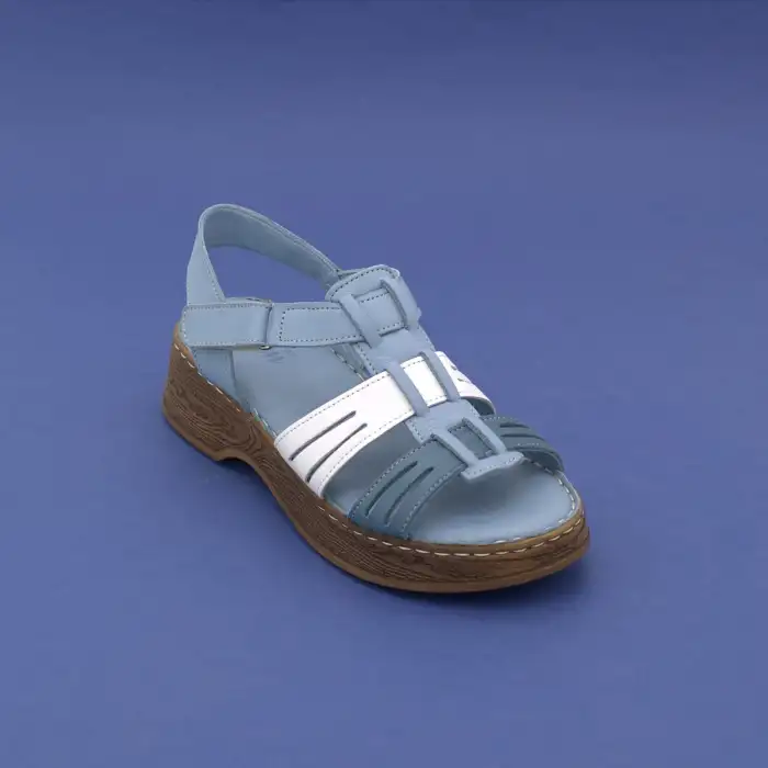 İZZ 8409 Hakiki Deri Bayan Sandalet Mavi