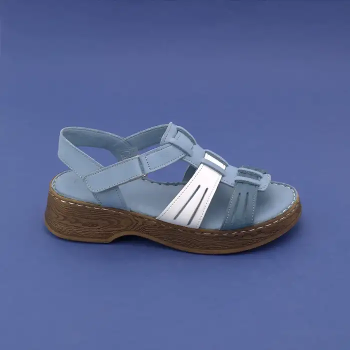 İZZ 8409 Hakiki Deri Bayan Sandalet Mavi