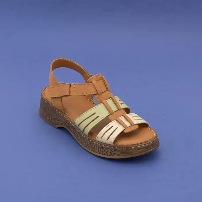 İZZ 8409 Hakiki Deri Bayan Sandalet Taba