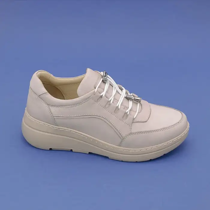 NDR 23302  Hakiki Deri Günlük Bayan Ayakkabı Bej