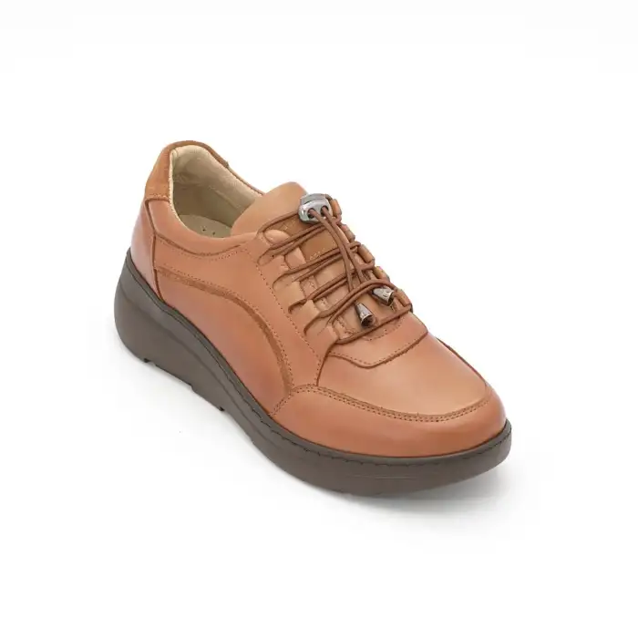 NDR 23302  Hakiki Deri Günlük Bayan Ayakkabı Taba