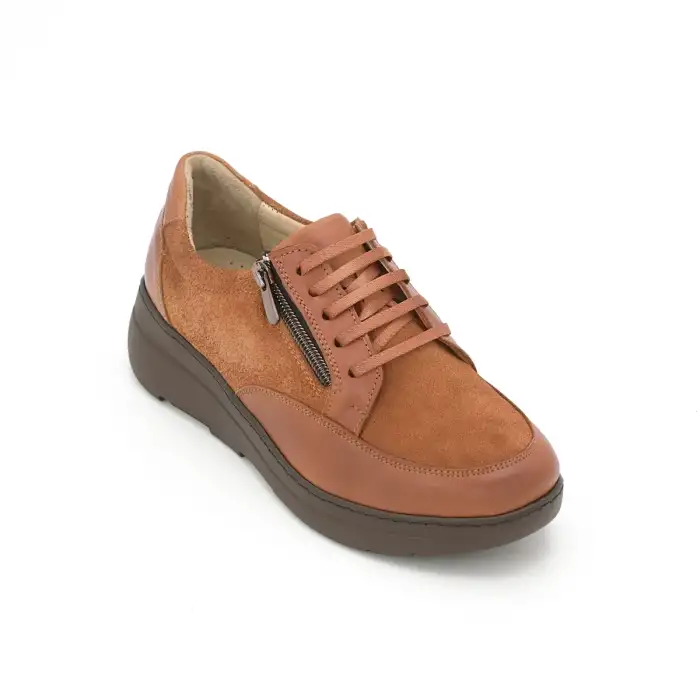 NDR 23307  Hakiki Deri Günlük Bayan Ayakkabı Taba