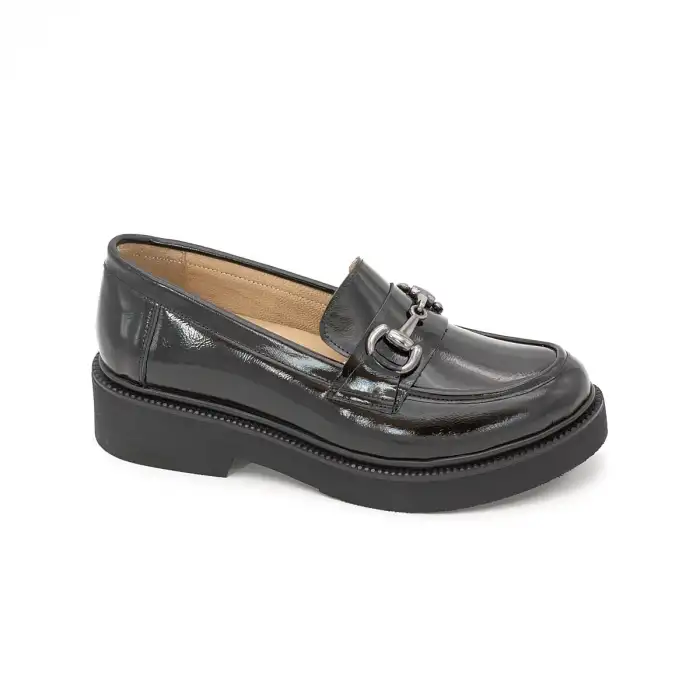 NHR 1072 Hakiki Deri  Günlük Bayan Ayakkabı Siyah Rugan