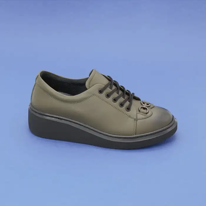 NHR 154 Hakiki Deri  Günlük Bayan Ayakkabı Haki