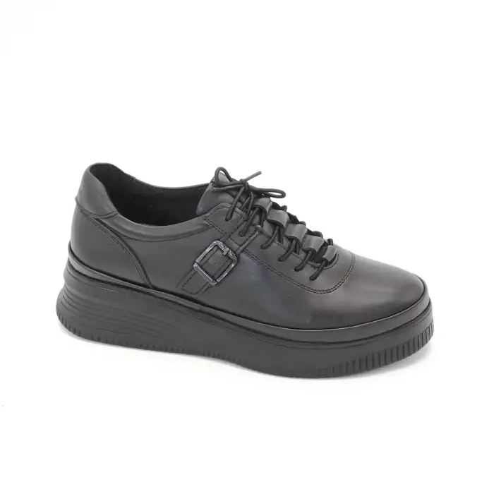 NHR 168 Hakiki Deri  Günlük Bayan Ayakkabı Siyah