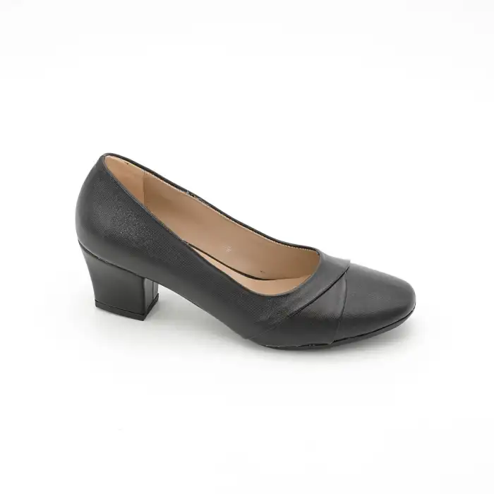 ODB 8625 Hakiki Kısa Topuk Klasik Bayan Ayakkabı Siyah