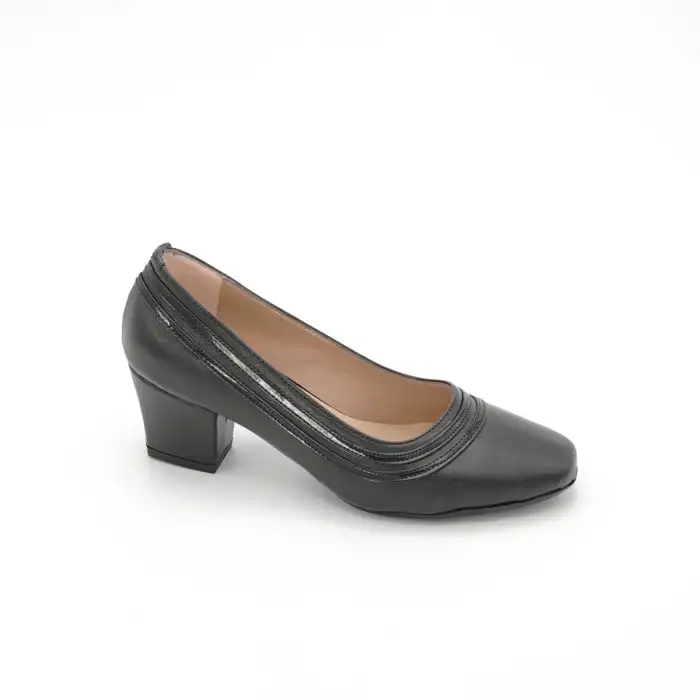 ODB 8672 Hakiki Kısa Topuk Klasik Bayan Ayakkabı Siyah