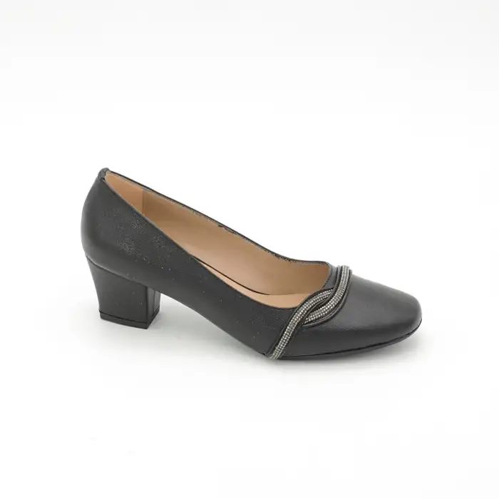ODB 8696 Hakiki Kısa Topuk Klasik Bayan Ayakkabı Siyah