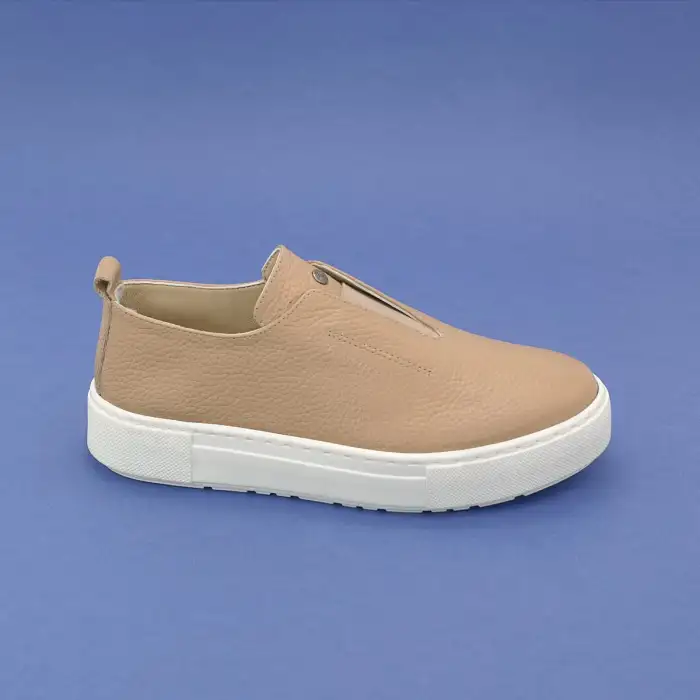 OKR 2233   Hakiki Deri Günlük Bayan Ayakkabı Bej