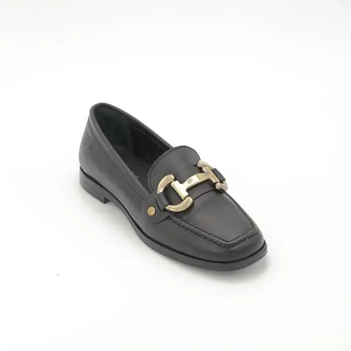 OKR 2341 Hakiki Deri  Tokalı Bayan Babet Siyah