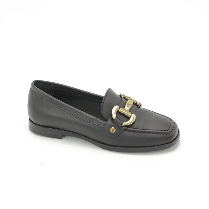 OKR 2341 Hakiki Deri  Tokalı Bayan Babet Siyah